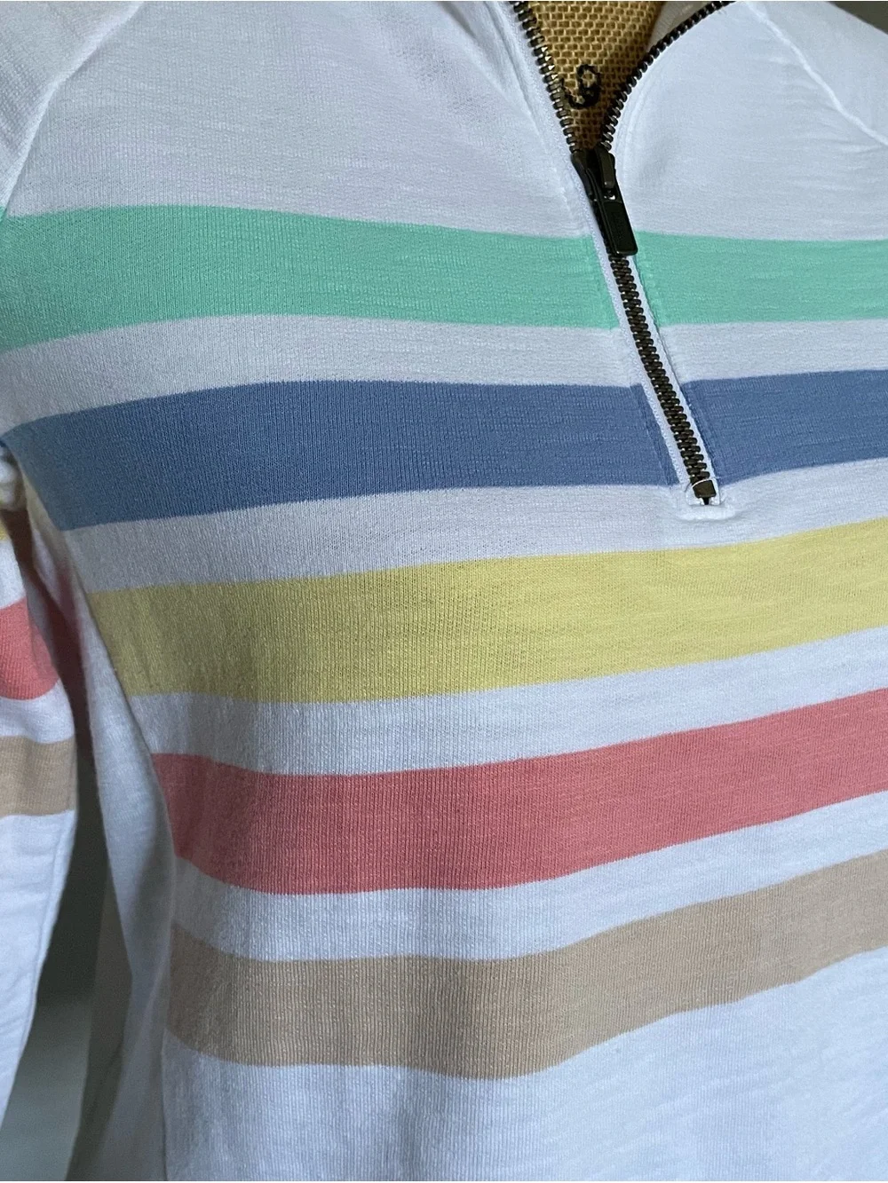 LL Bean Peak’s Island White 1/4 Zip Multi Stripe Pullover - Picture 2 of 6